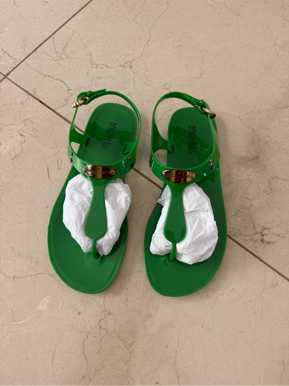 Michael Kors Green jelly Patent Logo sandals